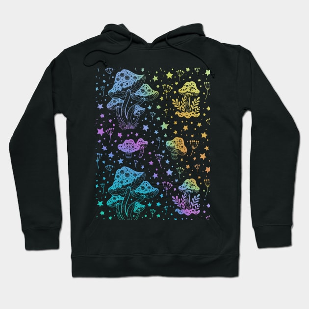 Mushroom Moon Pattern in Rainbow Hoodie by rosiemoonart